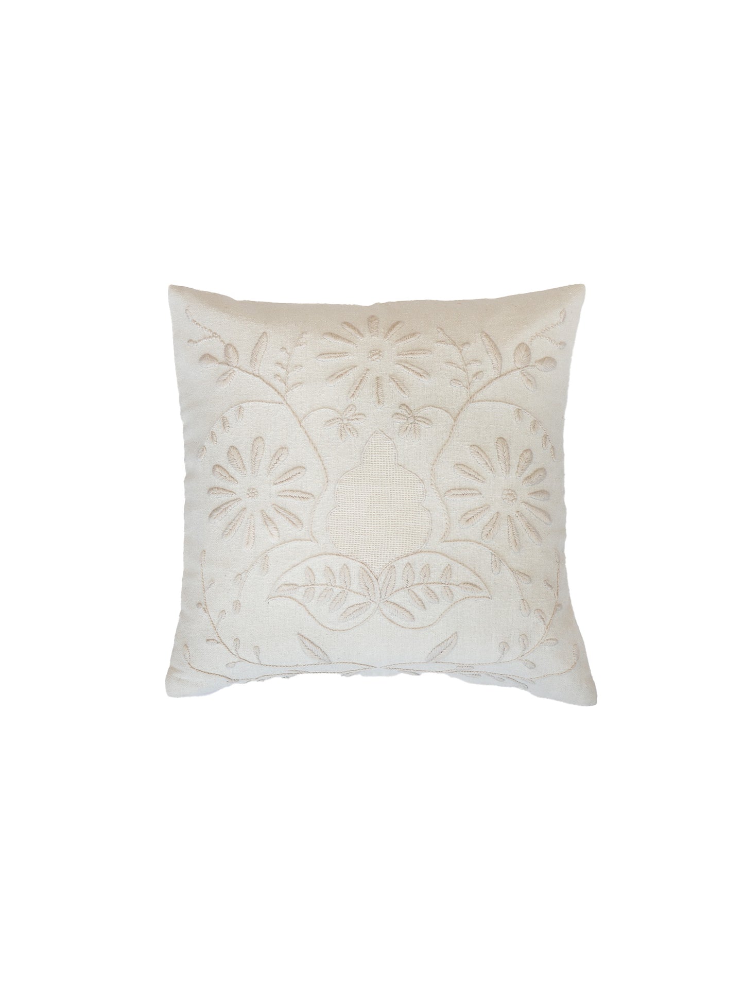 Hand Embroidery Cushion Cover with Jali and Floral Design - Cotton 16x16 inches