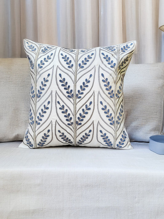 Polyester Blend Off-White Cushion Cover –with Towel, Machine & Hand Embroidery 16x16'' Set of 1