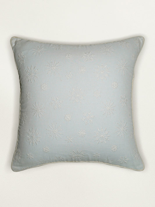 Hand Embroidery Cushion Cover | Snowflakes with Cord Piping - Cotton 20x20 inches
