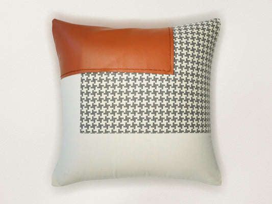 Modern Patchwork Cushion Cover | 18 Inch x 18 Inch | Rust & Cream