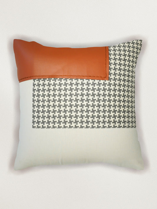 Modern Patchwork Cushion Cover | 18 Inch x 18 Inch | Rust & Cream