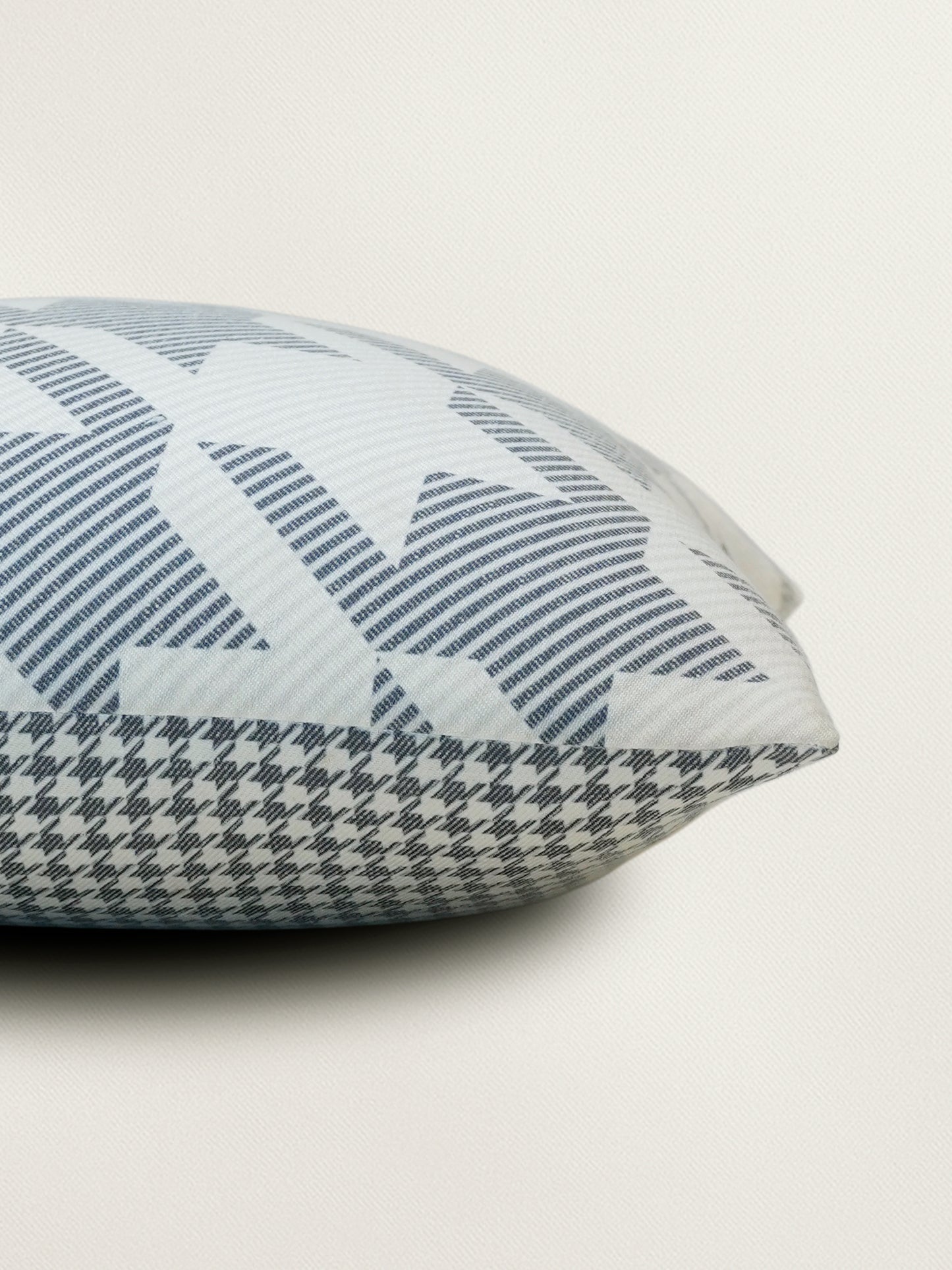 Polyester Blend Cushion Cover – White, Patch Work + Machine Embroidery, 18x18 inch, Set of 1