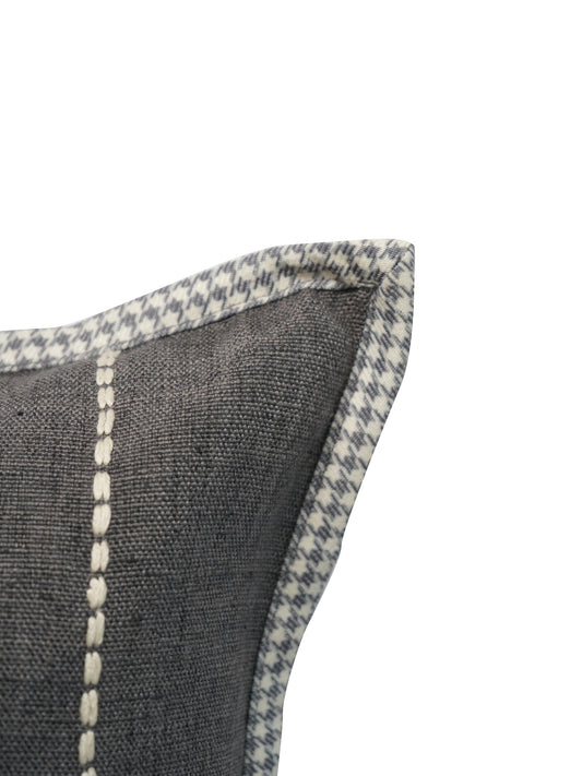 Polyester Blend Cushion Cover - Black, Digital Flange , Flat Piping & Hand Embroidery (Godri Stitch), 16x16 inches, Set of 1"