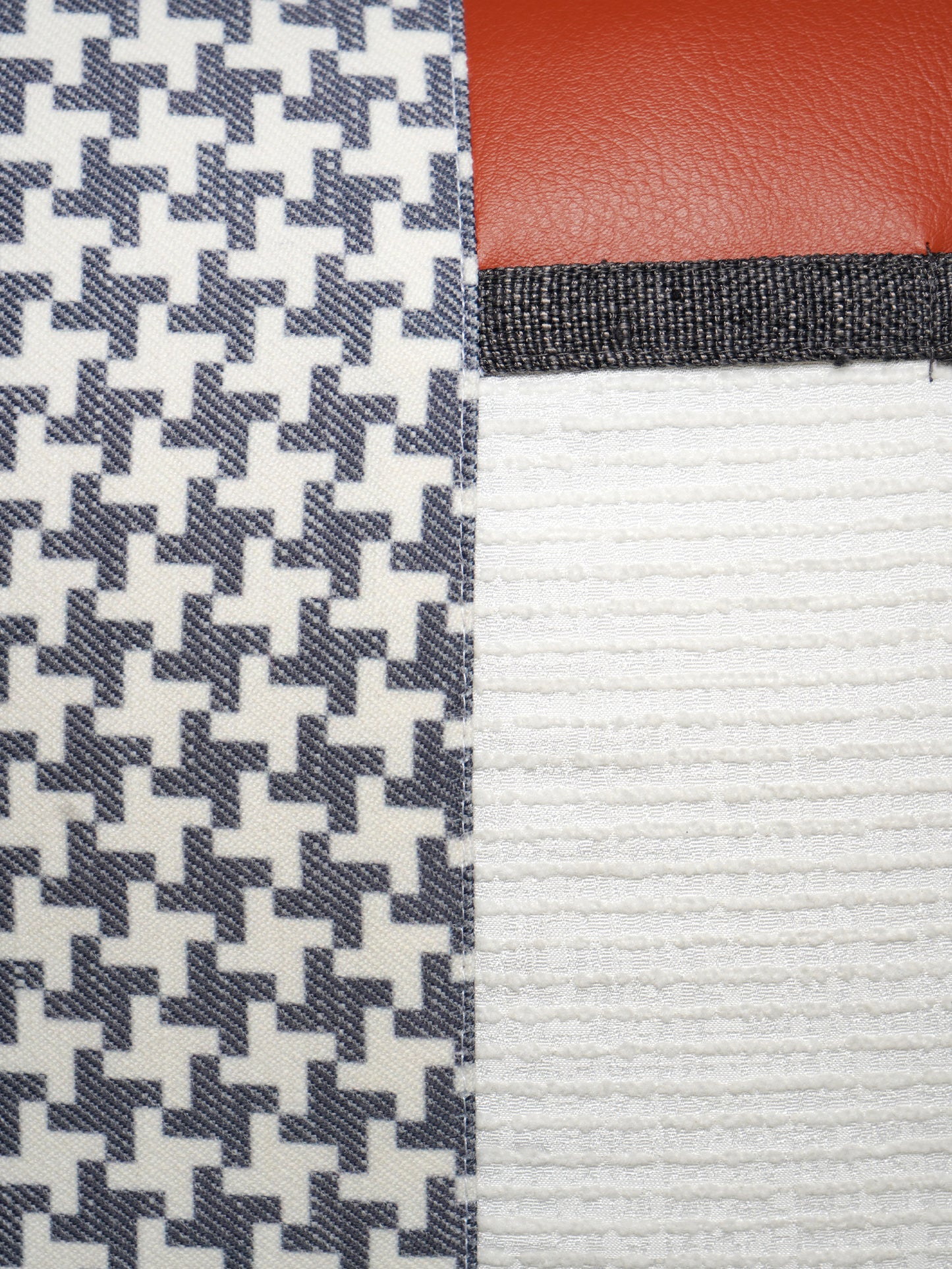 Leather & Polyester Cushion Cover – White, Digital + Patch Work, 16x16 inch, Set of 1