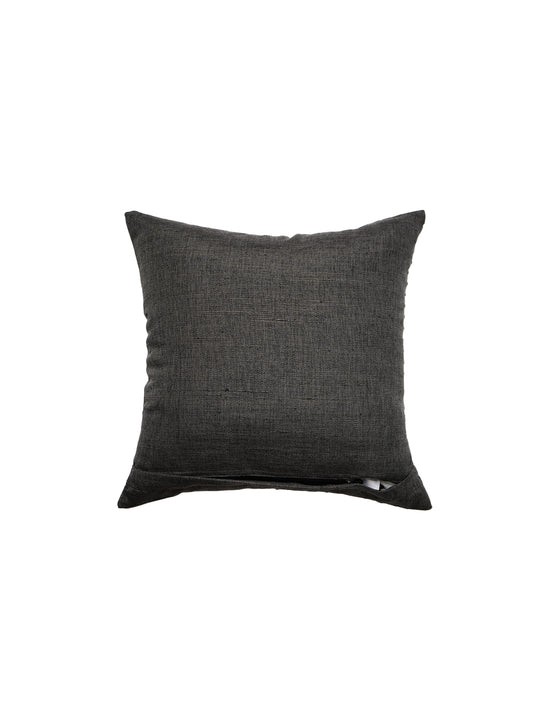 Leather & Polyester Cushion Cover – White, Digital + Patch Work, 16x16 inch, Set of 1
