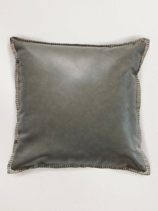 Leather Black Cushion Cover -Flat Piping & Hand Detailing, 18x18 inches, Set of 1