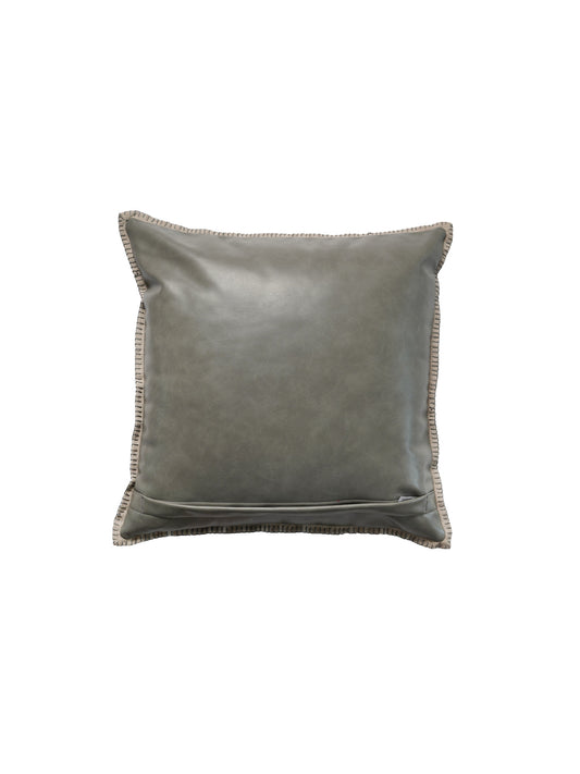 Leather Black Cushion Cover -Flat Piping & Hand Detailing, 18x18 inches, Set of 1