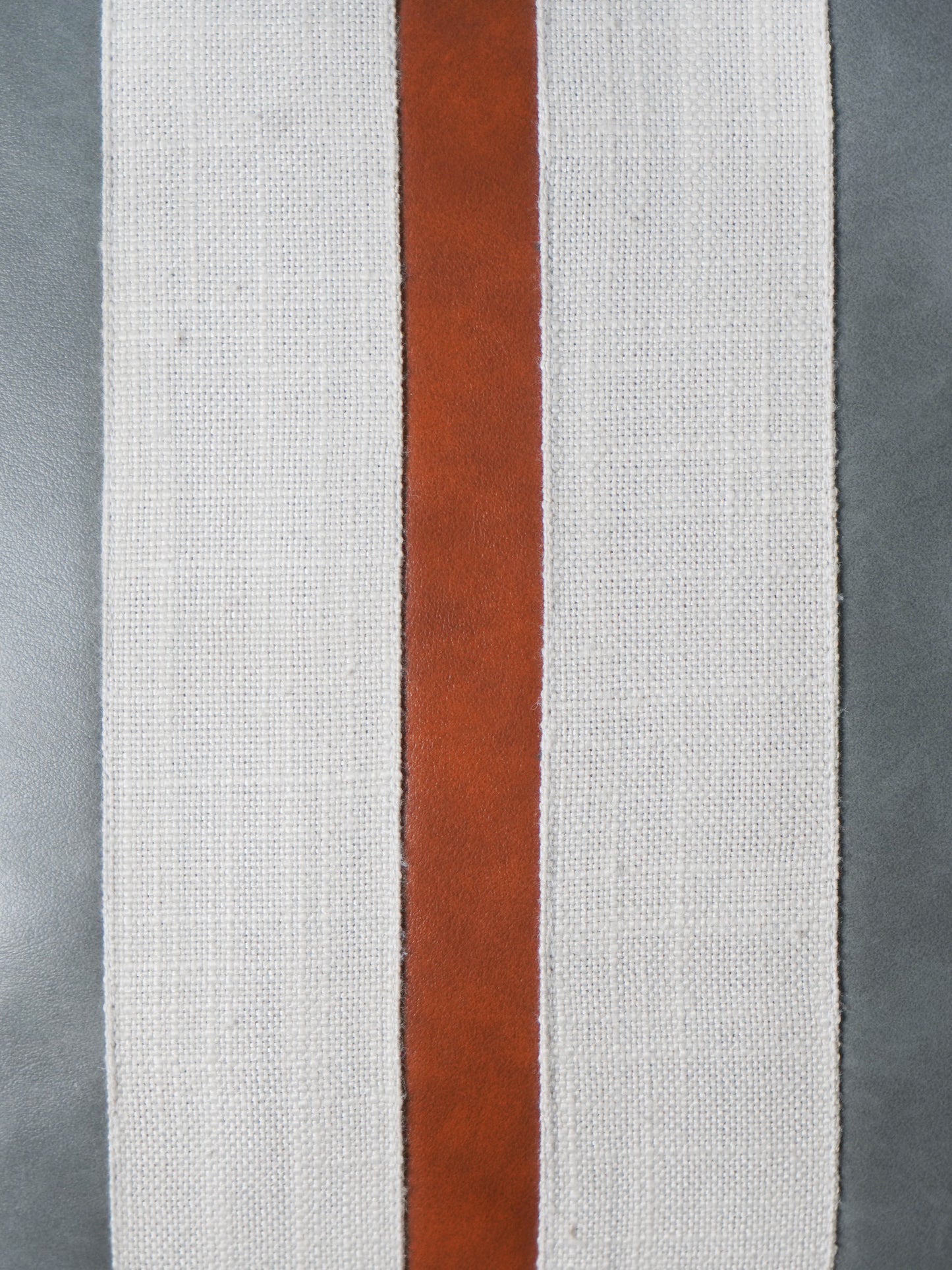 Leather Cushion Cover - Light Grey with Patch Work and Machine Thin Line, 16x16 inches, Set of 1