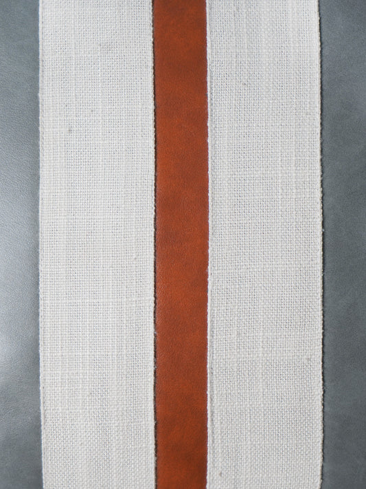 Leather Cushion Cover - Light Grey with Patch Work and Machine Thin Line, 16x16 inches, Set of 1