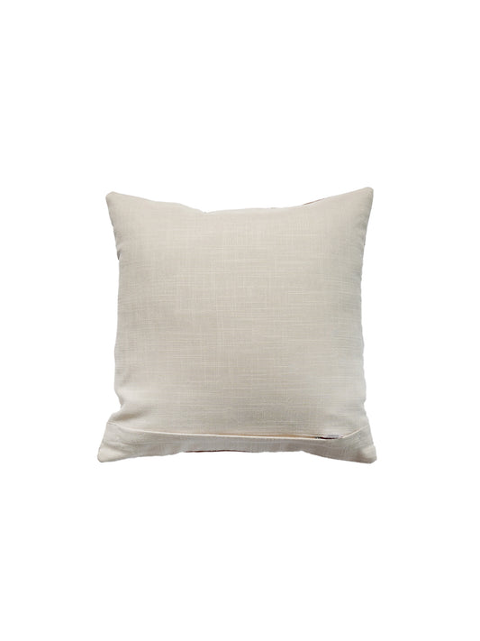 Leather Cushion Cover - Light Grey with Patch Work and Machine Thin Line, 16x16 inches, Set of 1