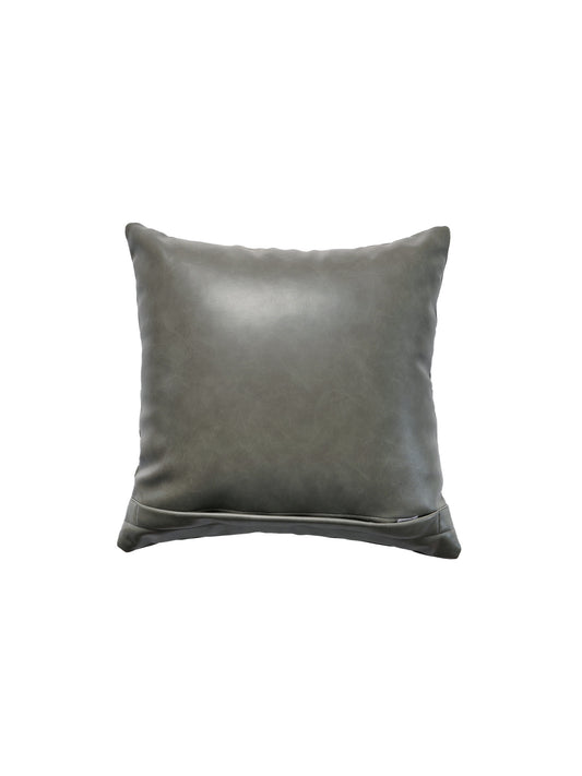 Zeba Leather Cushion Cover - Grey ,Patchwork 16x16''