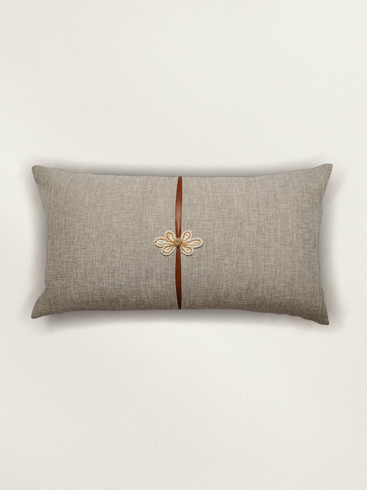 Polyester Blend Grey Cushion Cover -Overlap and Hand Work, 12x22 inches, Set of 1