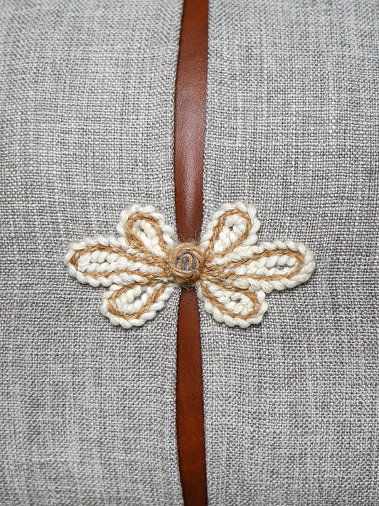 Polyester Blend Grey Cushion Cover -Overlap and Hand Work, 12x22 inches, Set of 1