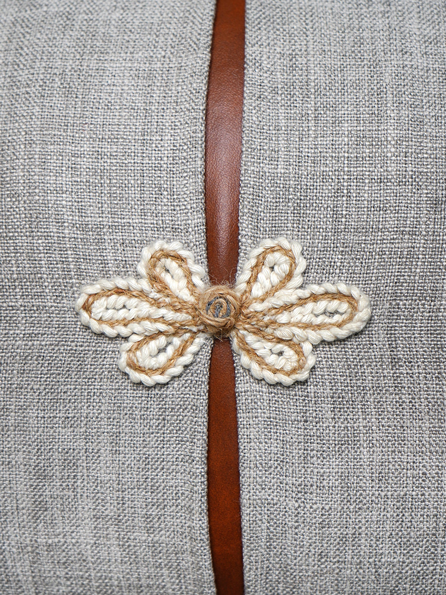 Polyester Blend Grey Cushion Cover -Overlap and Hand Work, 12x22 inches, Set of 1