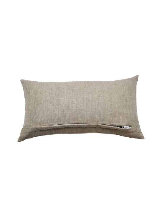Polyester Blend Grey Cushion Cover -Overlap and Hand Work, 12x22 inches, Set of 1