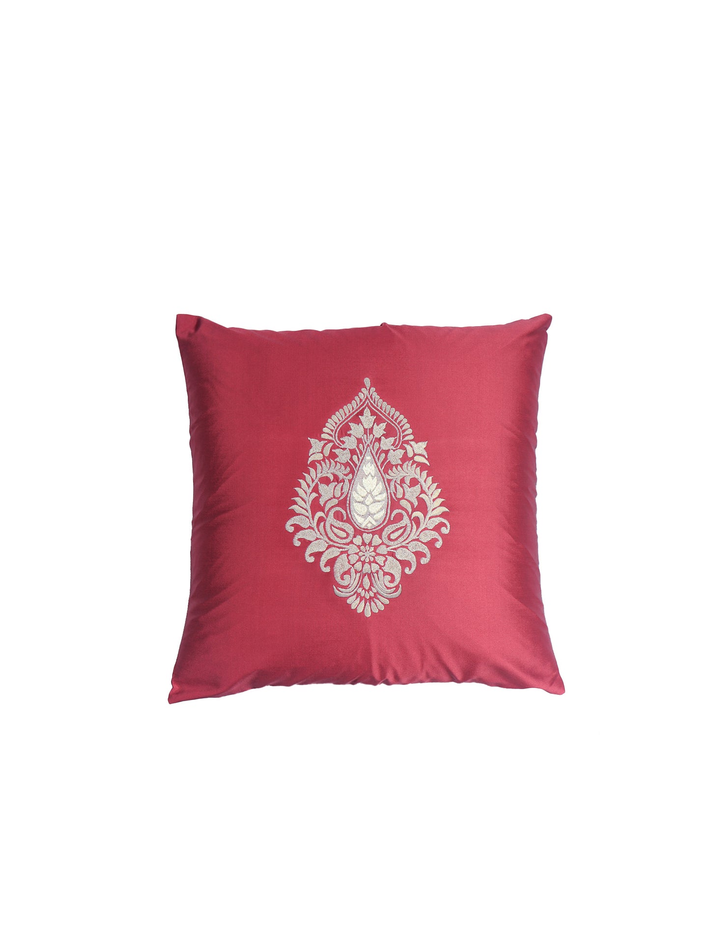 Motif Embroidered Cushion Cover with Patch and Applique - Red