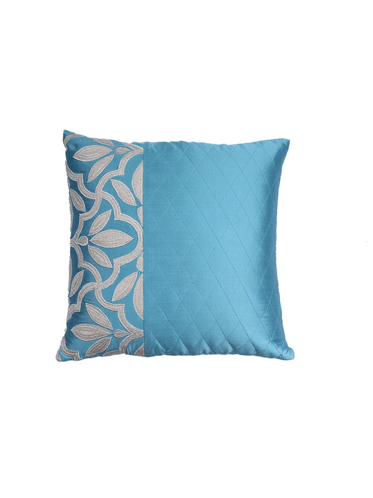 Floral Embroidered Cushion Cover with Quilting lines - Aqua Blue