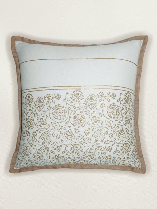 Golden Block Printed Cushion Cover | Flange Border - Cotton 16 x 16 inches