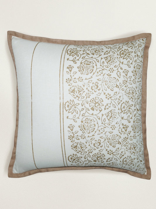 Golden Block Printed Cushion Cover | Flange Border - Cotton 16 x 16 inches