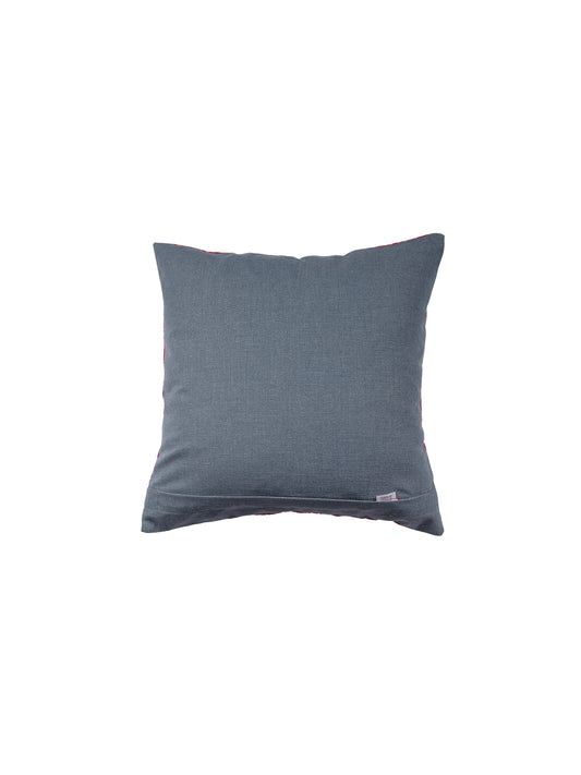 Cushion Cover with Floral Print and Highlighted Silver Embroidery - Red/Grey - 16x16in