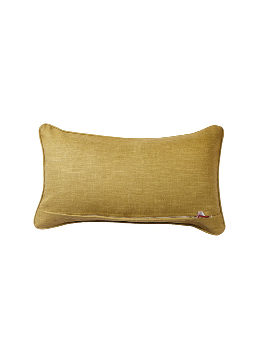 Cushion Cover with Motif Print and Highlited Embroidery and Contrast Cord Piping - Red/Orange - 12x22 Inches