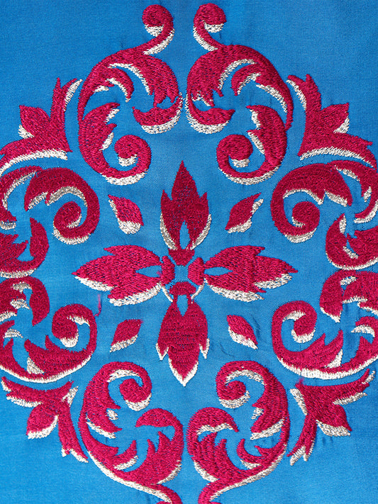 Central Mandala Ethinic Motif in Two Tone Embrodiery Cushion Cover - Blue/Red - 16x16 Inches