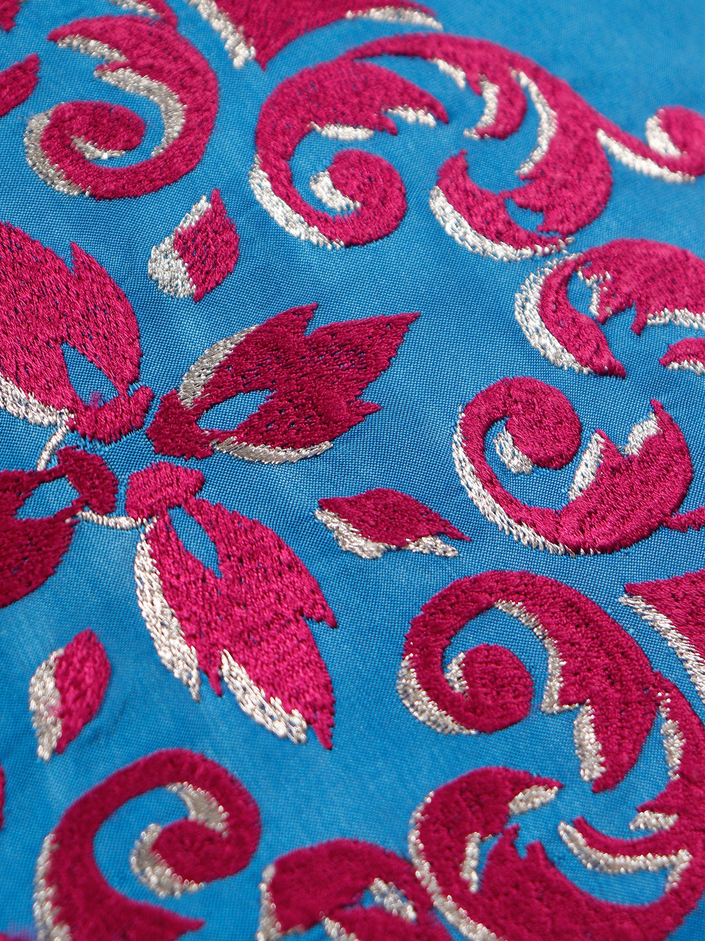 Central Mandala Ethinic Motif in Two Tone Embrodiery Cushion Cover - Blue/Red - 16x16 Inches