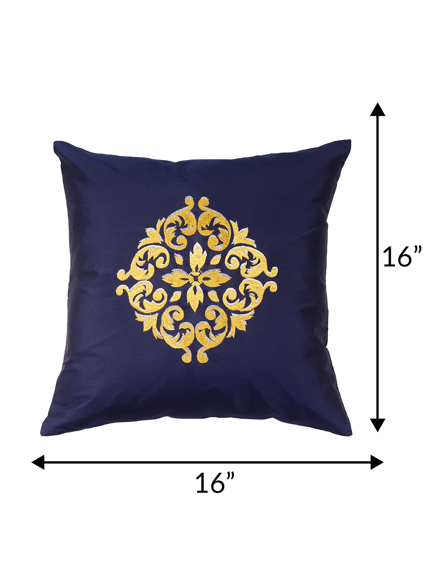 Central Mandala Ethinic Motif in Two Tone Embrodiery Cushion Cover - Blue/Gold - 16x16 Inches (Pack of 1)