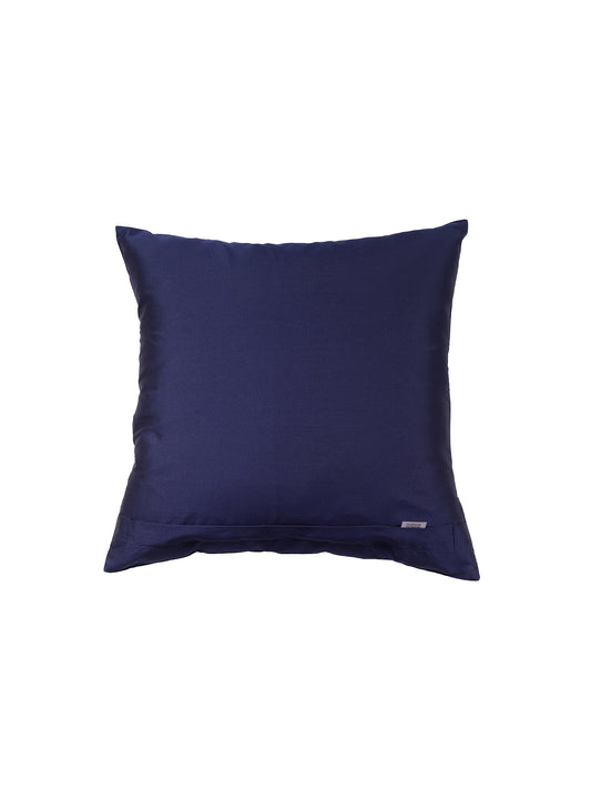 Central Mandala Ethinic Motif in Two Tone Embrodiery Cushion Cover - Blue/Gold - 16x16 Inches (Pack of 1)