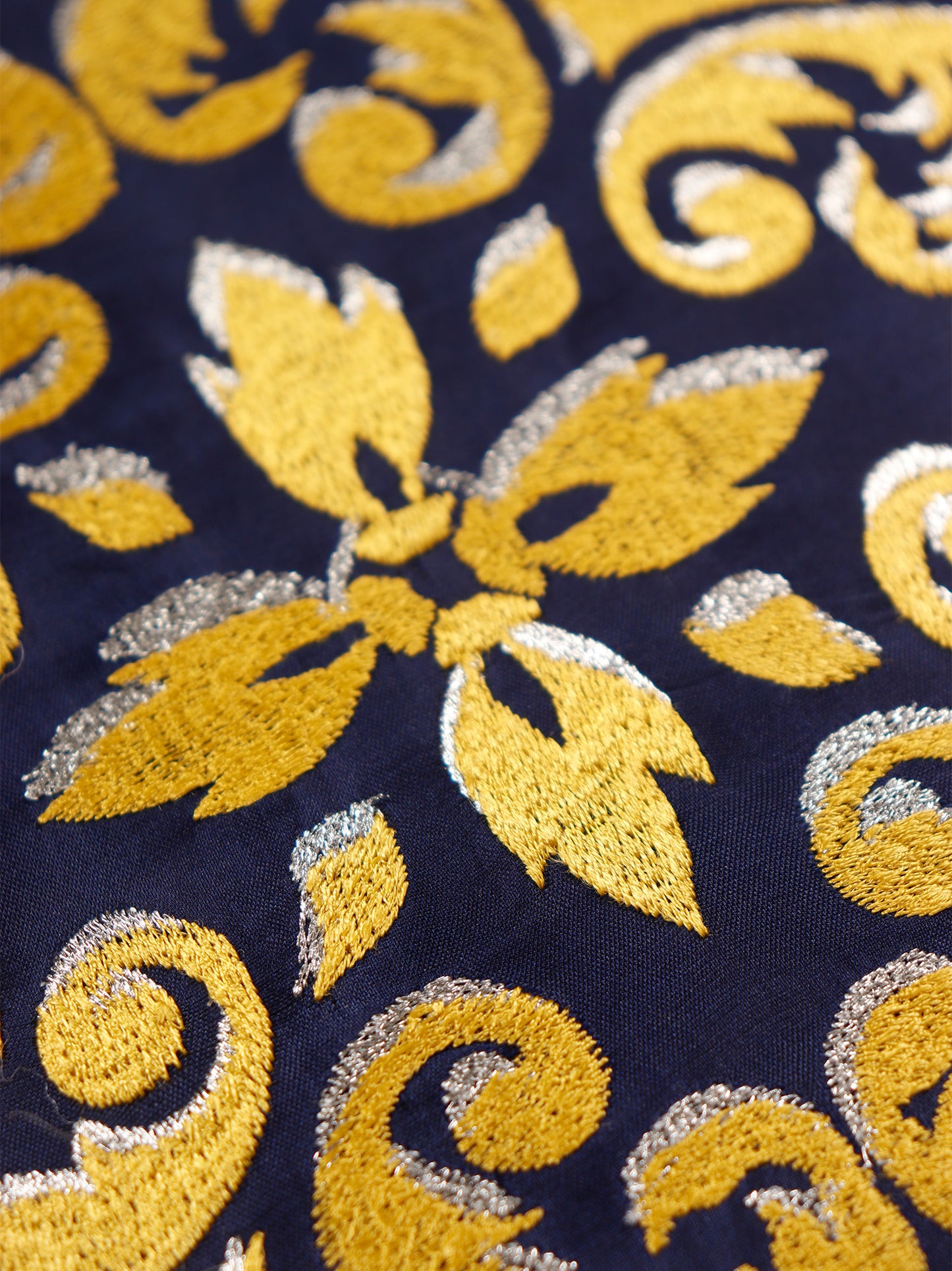 Central Mandala Ethinic Motif in Two Tone Embrodiery Cushion Cover - Blue/Gold - 16x16 Inches (Pack of 1)
