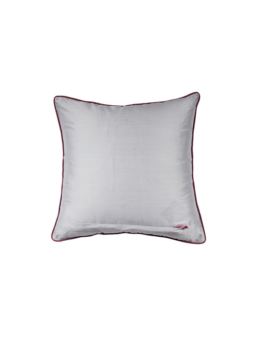 Floral Arabesque Motif in Two Tone Embrodiery Cushion Cover - Silver/Magenta - 16x16 Inches