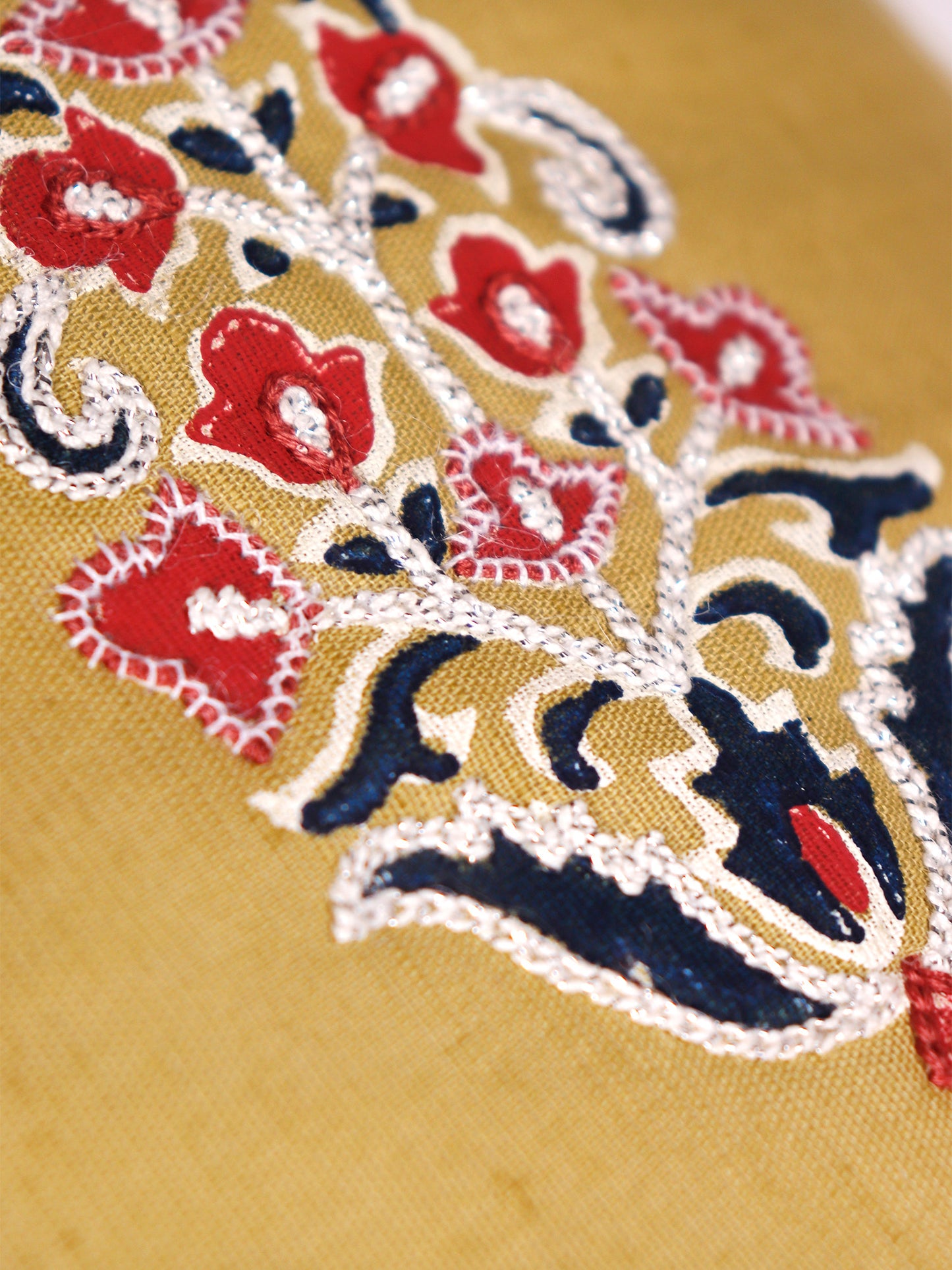 Hand Embroidered Luxe Collection Cushion Covers | Block Printing Coral - 16x16 Inches (Set of 4)