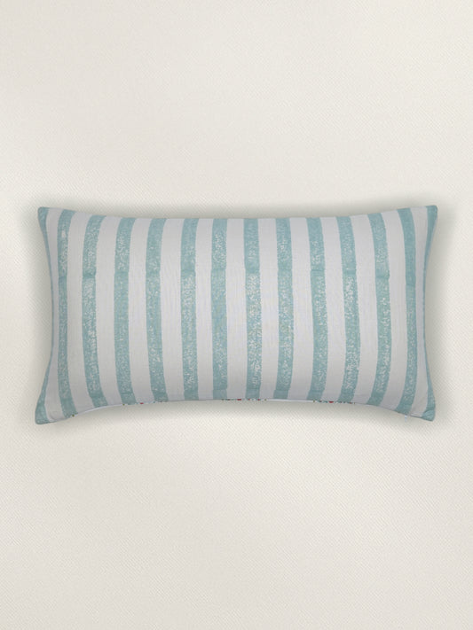 Hand Embroidered Luxe Collection Cushion Covers | Block Printed with Quilted Stitching Off White - 12x22 Inches