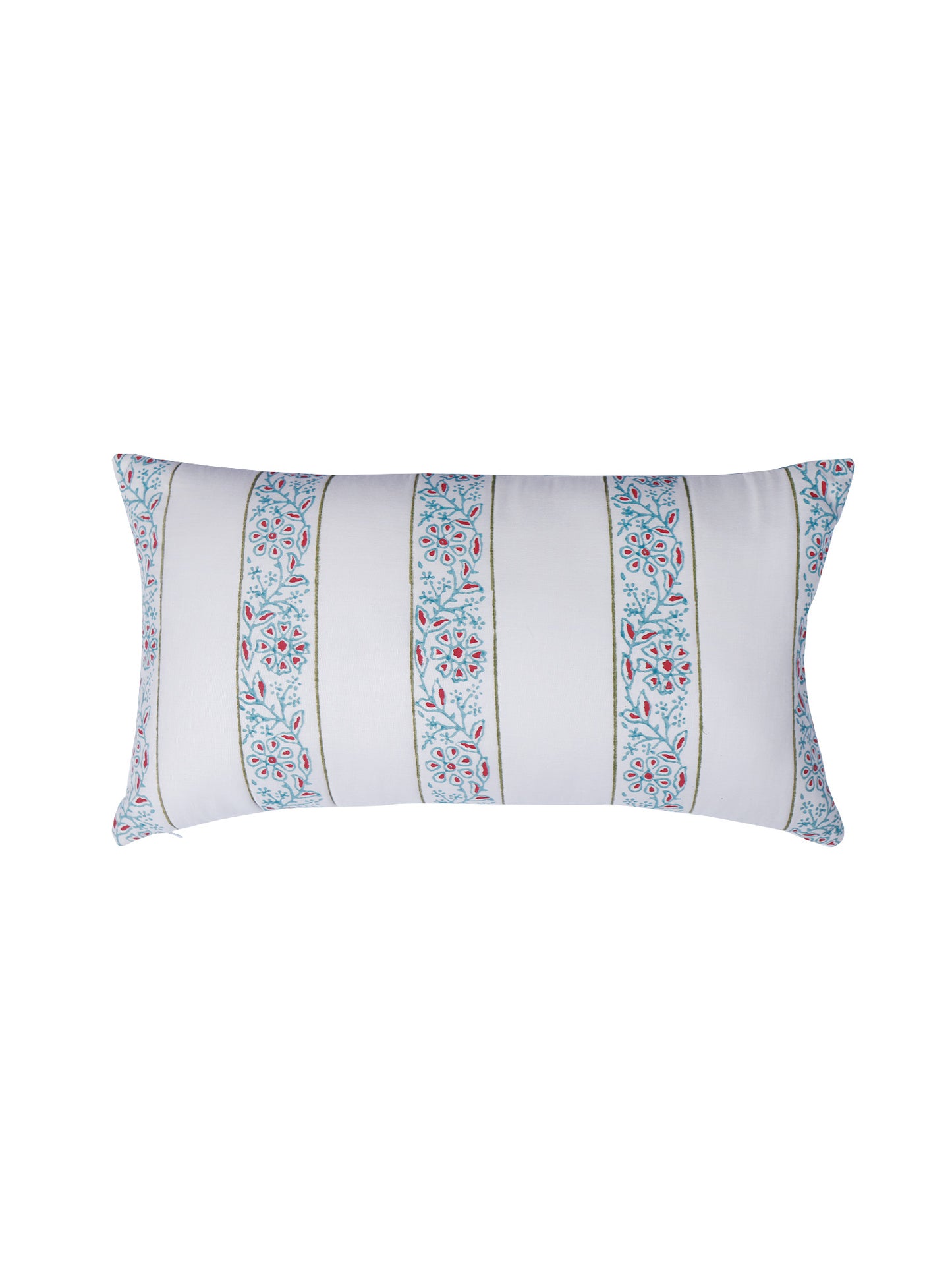 Hand Embroidered Luxe Collection Cushion Covers | Block Printed with Quilted Stitching Off White - 12x22 Inches