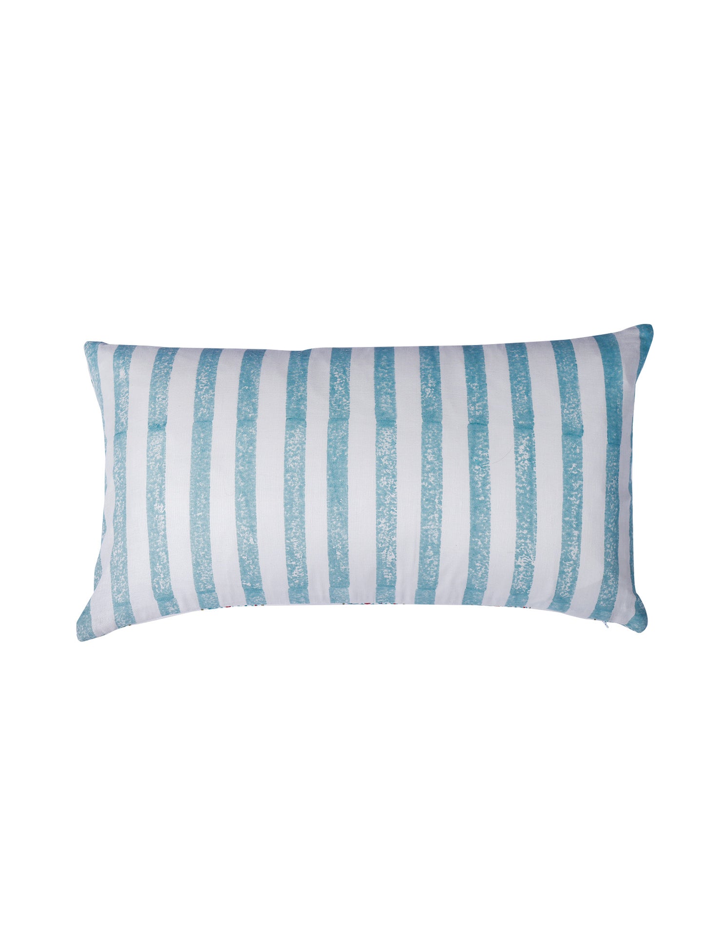 Hand Embroidered Luxe Collection Cushion Covers | Block Printed with Quilted Stitching Off White - 12x22 Inches