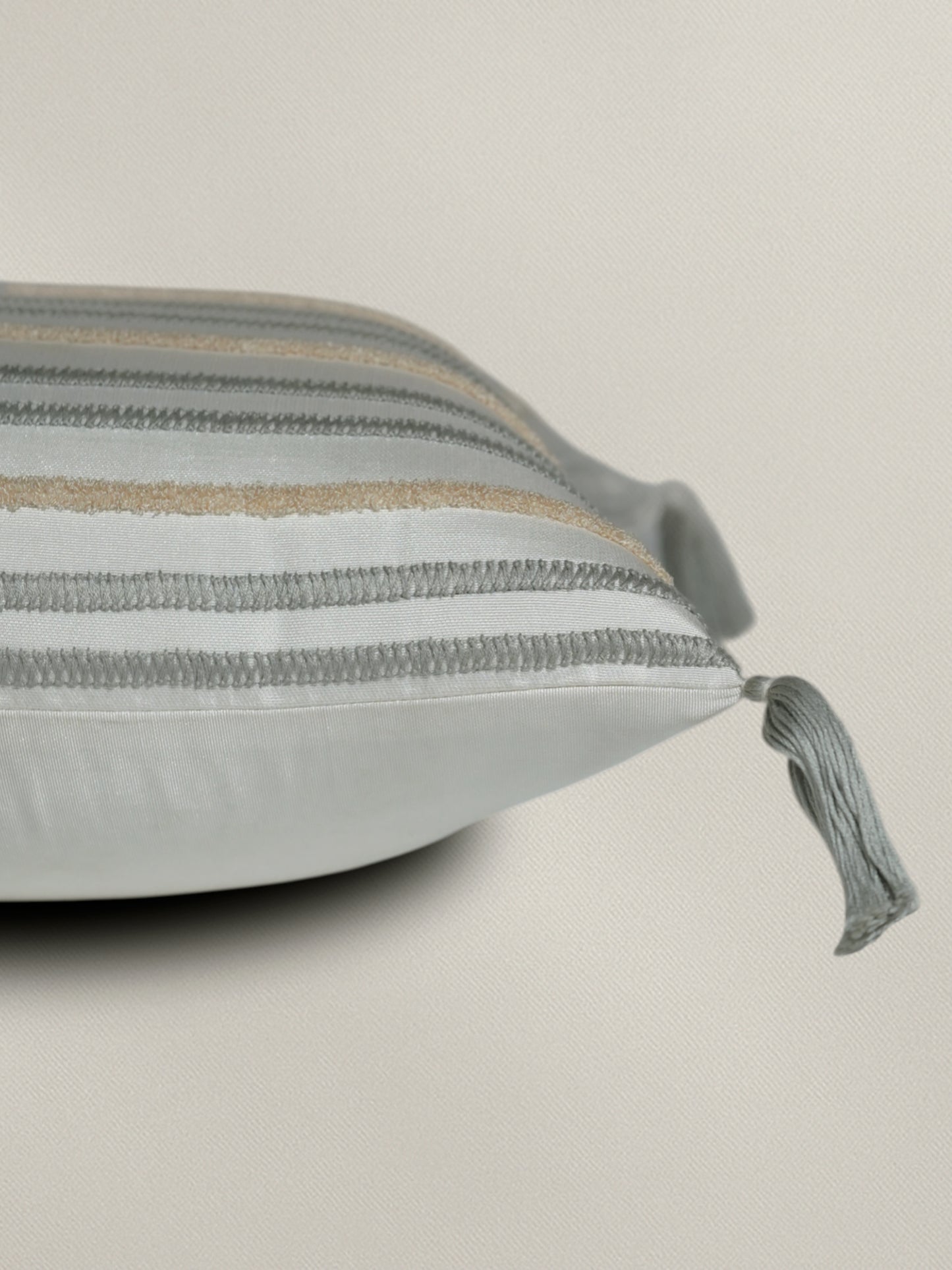 Polyester Blend Cushion Cover - Patch Work, Hand Work, Towel Embroidery & Tassels, Off White, 16x16 inches, Set of 1