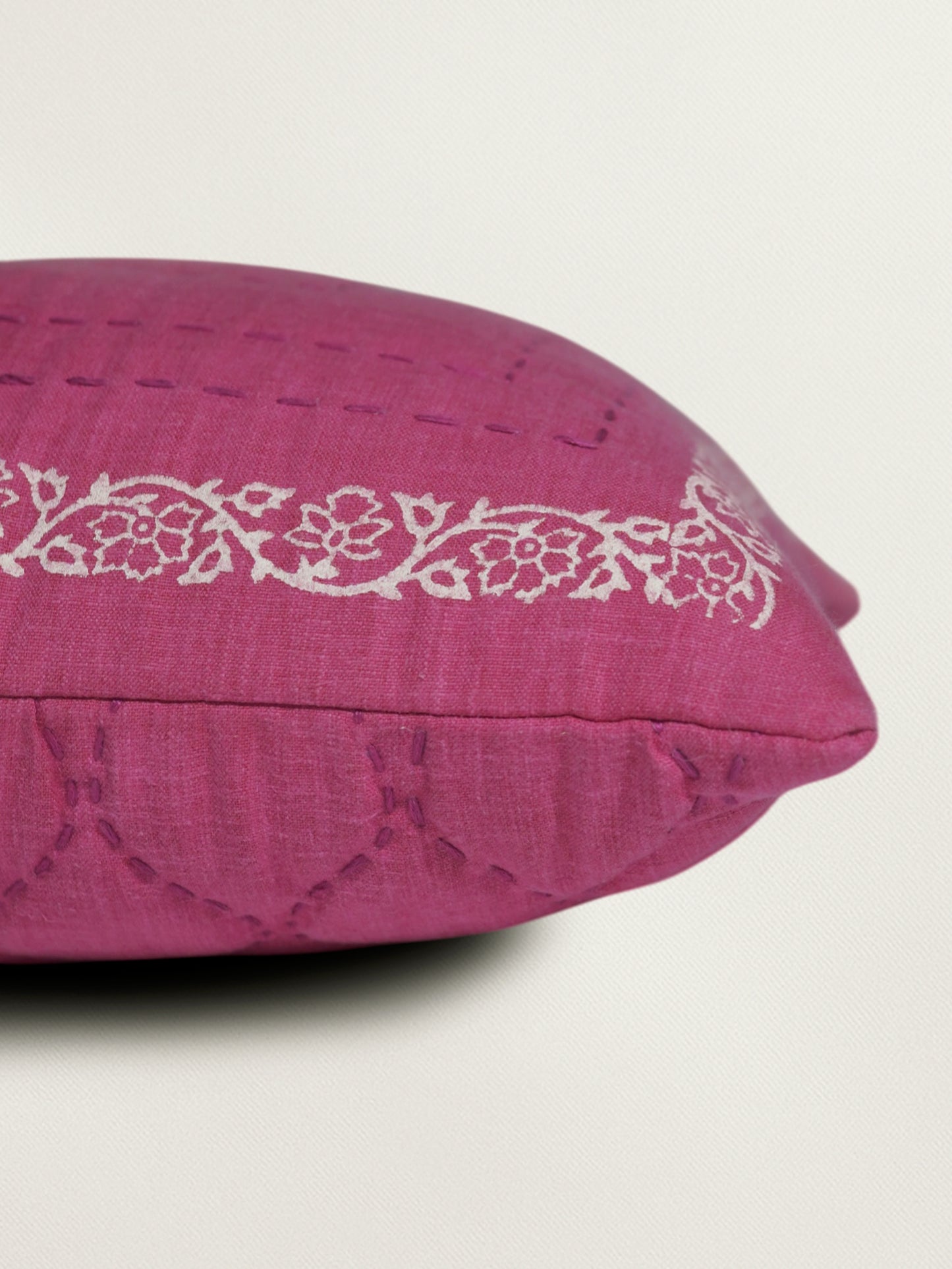 Hand Embroidered Luxe Collection Cushion Cover | Block Printing Coral - 16x16 Inches