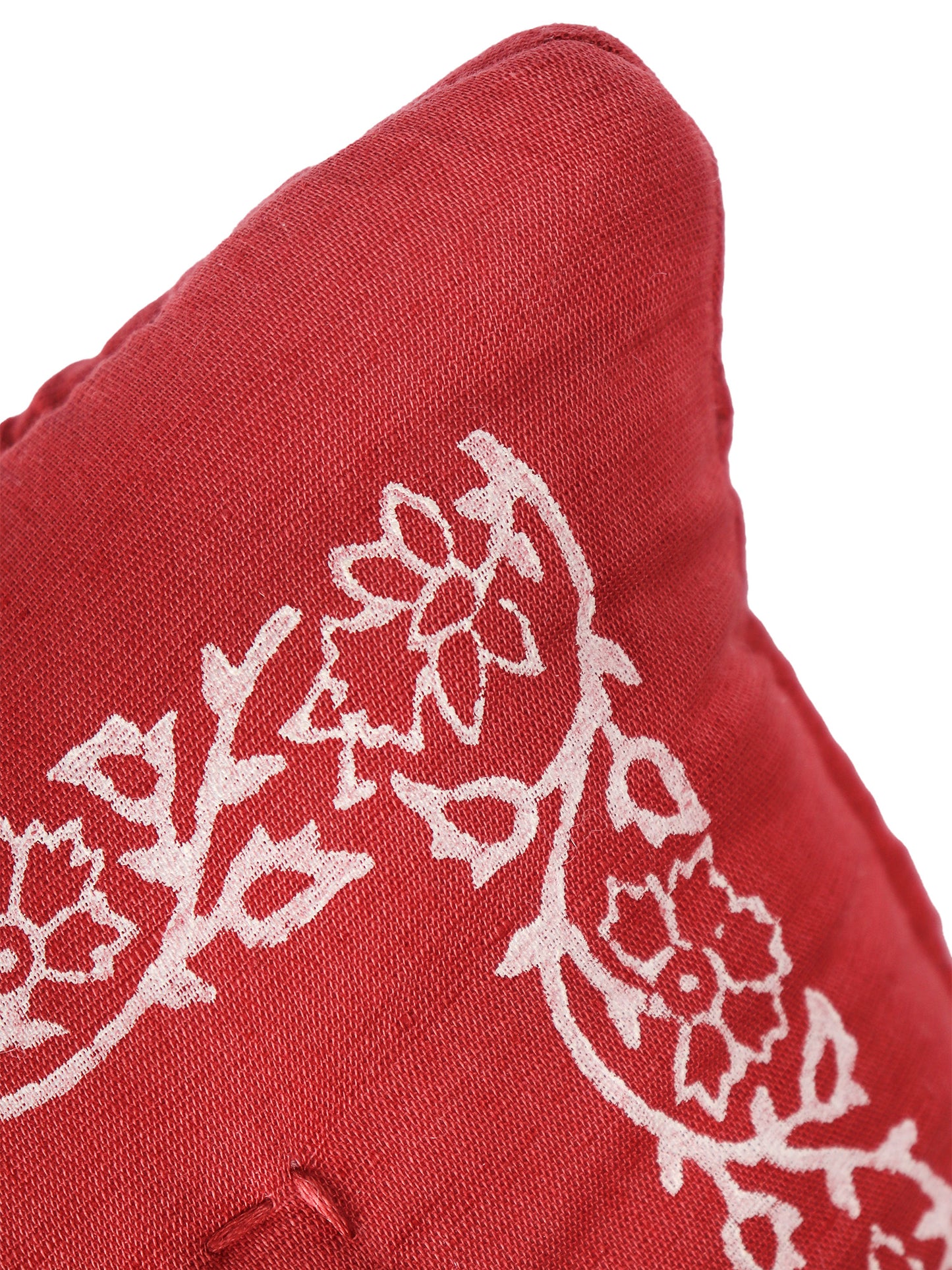 Hand Embroidered Luxe Collection Cushion Covers | Block Printing Coral - 16x16 Inches (Set of 4)