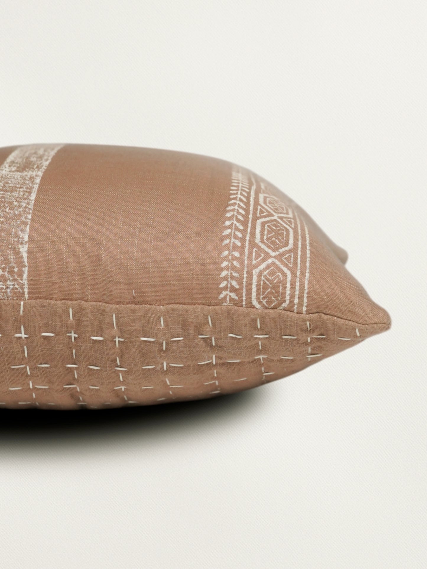 Block Printed Cushion Cover | Quilting - Linen 16 x 16 inches