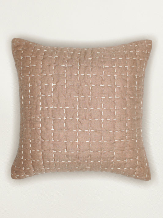 Block Printed Cushion Cover | Quilting - Linen 16 x 16 inches