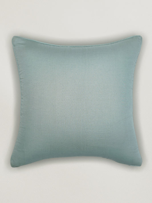 Hand Embroidered Luxe Collection Cushion Cover | Block Printing Blue - 16x16 Inches