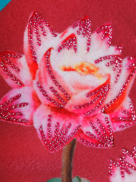 Hand Embroidered Pichwai Cushion Cover with Digital Print | Embellished Velvet 16x16 Inches