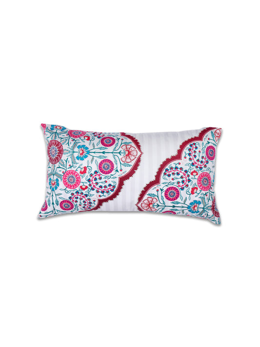 Hand Embroidered Pichwai Cushion Cover with Floral Digital Print | Embellished Velvet 12x22 Inches