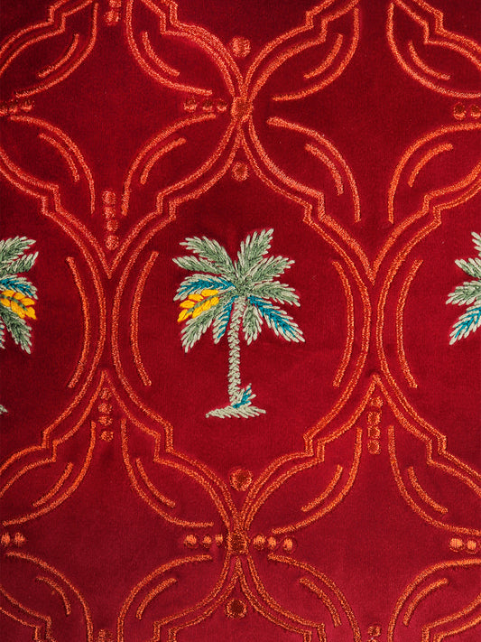 Hand Embroidered Pichwai Cushion Cover | Palm Trees Velvet 18x18 Inches
