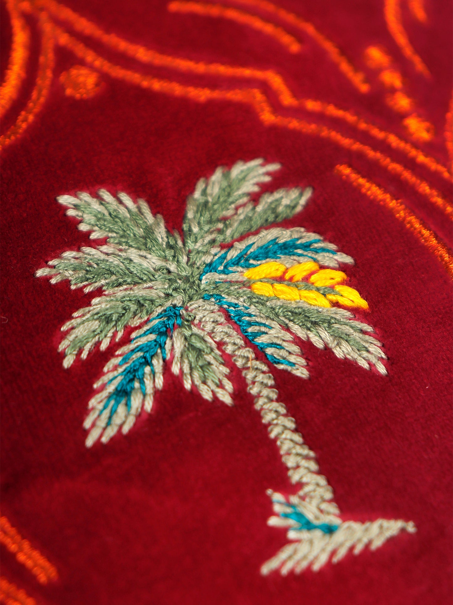 Hand Embroidered Pichwai Cushion Cover | Palm Trees Velvet 18x18 Inches
