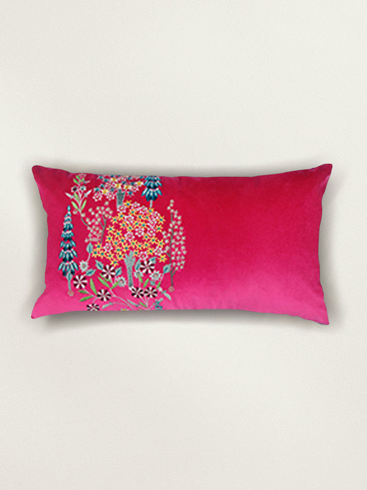 Hand Embroidered Pichwai Cushion Cover with Zari | Velvet 12x22 Inches