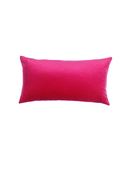 A rectangular lumbar throw pillow in a vibrant hot pink velvet fabric, shown against a plain white background.
