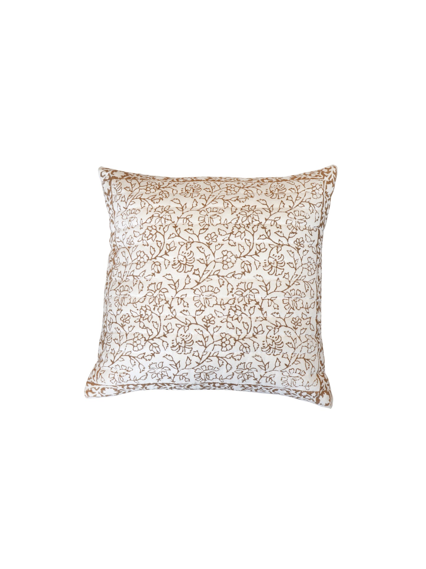 Block Printed Luxe Collection Cushoin Covers with Flange Border | Beige - 16x16, 18x18, 20x20, 12x22 inches (Set of 6)