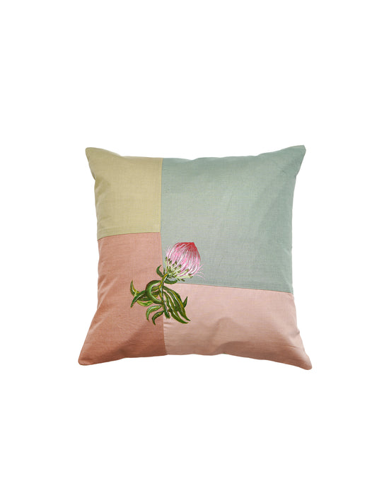 Multicolor Linen Cushion Cover-Patchwork with Hand Painted Design |16x16 inches, set of 1