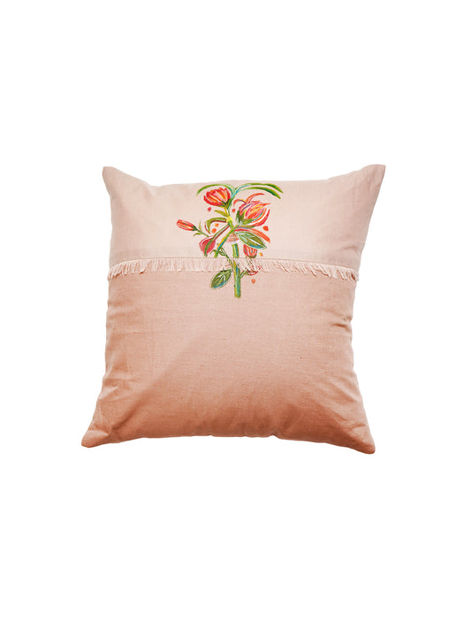 Multicolor Linen Cushion Cover- Patchwork with Frayed Edges |16x16 inches,set of 1